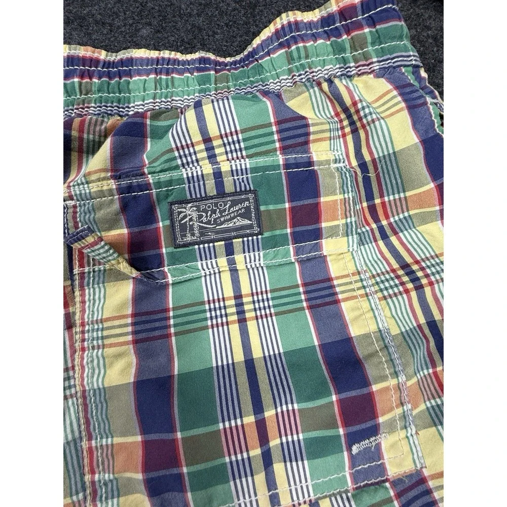 Polo‎ Ralph Lauren Plaid Swim Trunks Board Shorts Men Size Large Lined 4